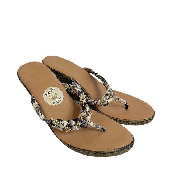 Goldtoe Heels Wedge Sandals Silk Rhinestone Blue Size 8 - Picture 4 of 5